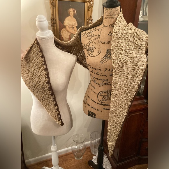 Beautiful tweed shawl scarf wrap with edging HANDMADE NEW lovingly crafted - Picture 8 of 14